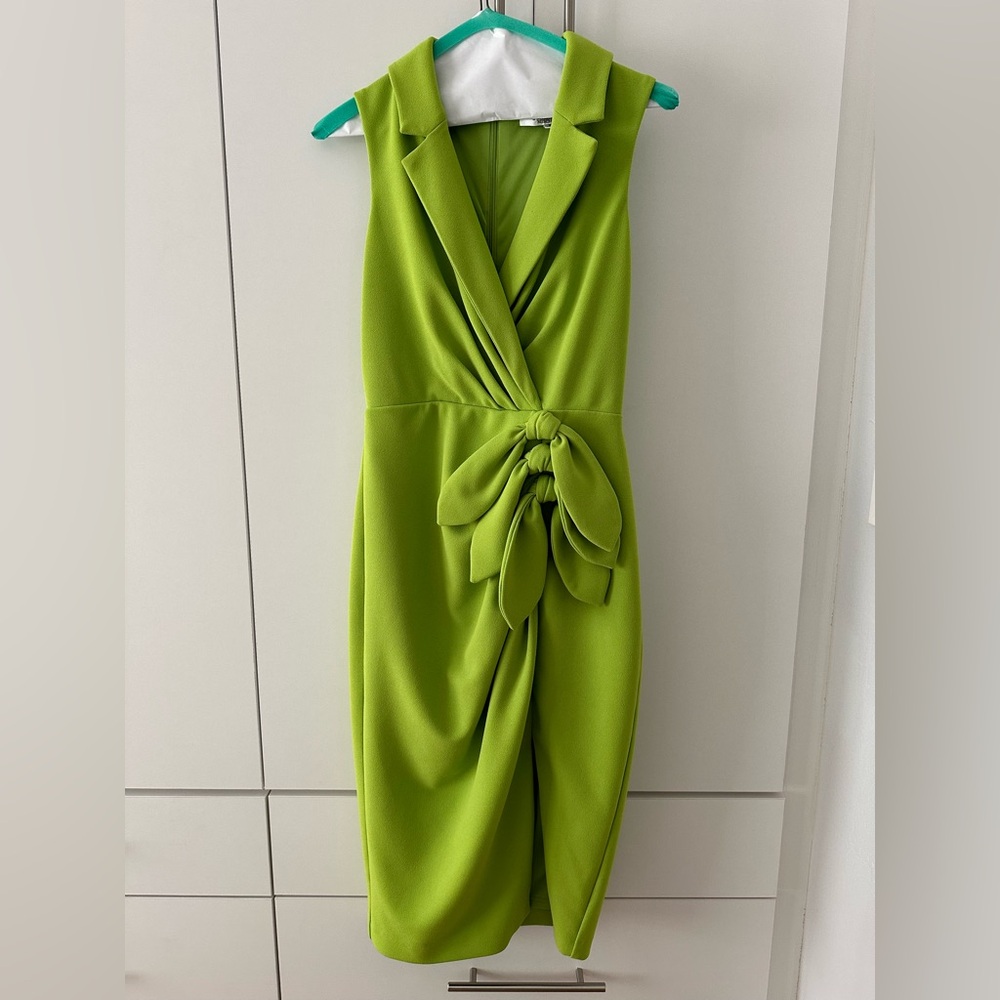 Like New! Worn once. Badgley mishka lime green crossover coat dress